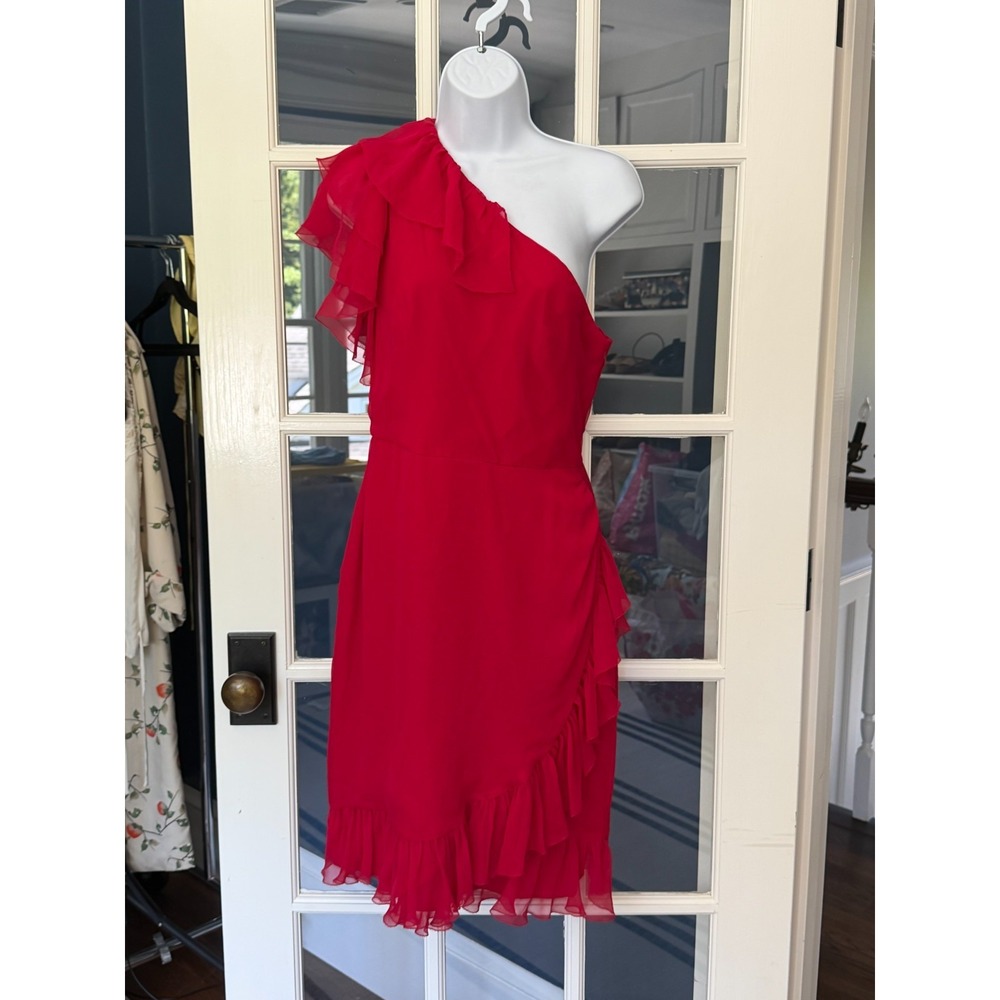 Carolina Herrera One shoulder Silk Dress Ruffle Size 4